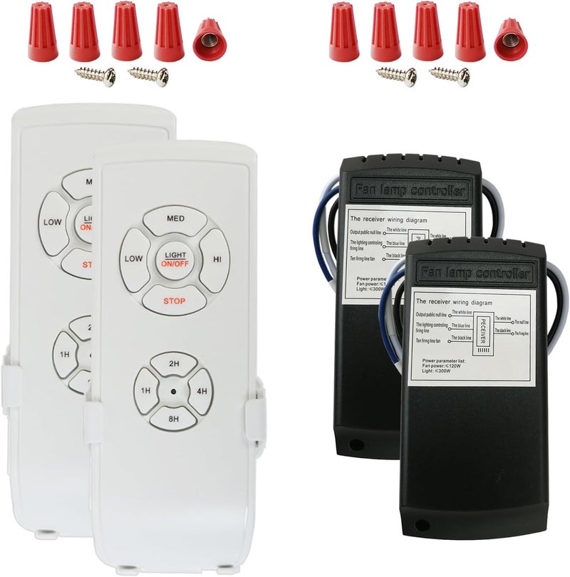 Taigeguang Ceiling Fan Light Remote Control Kit with Receiver,Ceiling Fan Speed,Timer and Light Control,3 in 1 Wireless Universal Remote Control for AC Motor Ceiling Fans (2 Pack) - Image 1